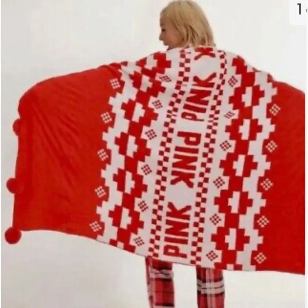 PINK vs red/white Marshmallow knit plush fleece throw blanket 50 x60 twin